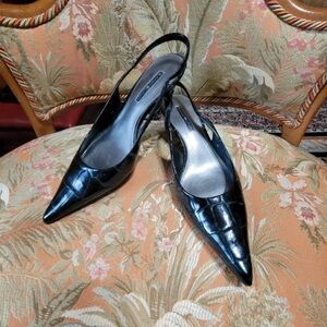 Bandolino Black Croc-Embossed Pointed Slingback Heels